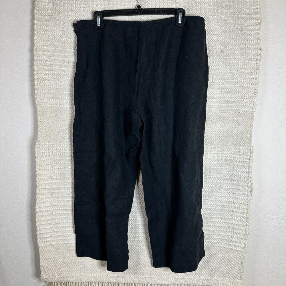 EILEEN FISHER black high rise wide leg linen crop pants L - Picture 4 of 7
